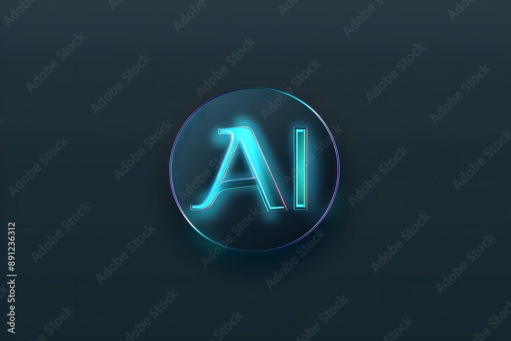 Futuristic AI hologram with glowing blue lettering on a dark gradient background. Futuristic AI hologram with glowing blue lettering on a dark gradient background.