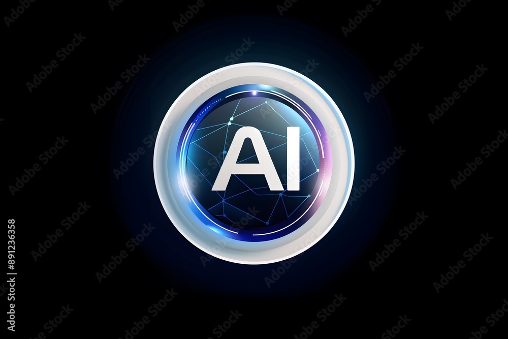 Futuristic AI Technology Symbol with Bright Digital Elements on Dark Background Futuristic AI Technology Symbol with Bright Digital Elements on Dark Background