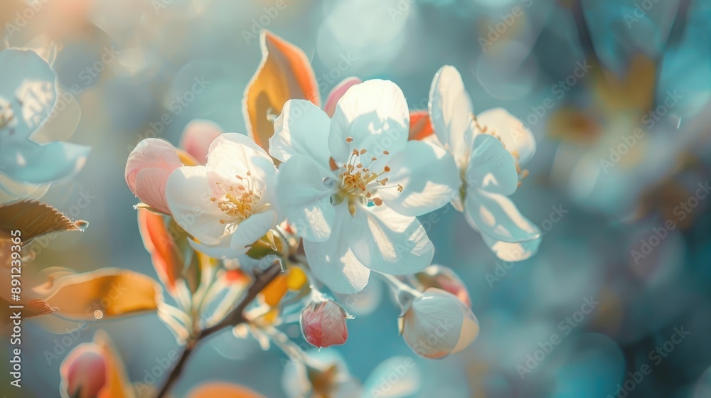 Fototapeta premium Macro photography of blossoming apple tree in garden