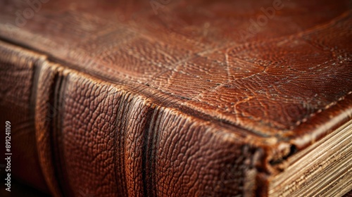 Macro close up of leather bound book isolated series photo