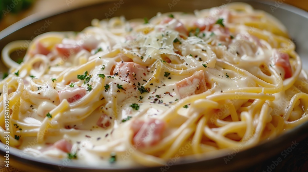 Spaghetti pasta with rich, melted cream cheese on top, creating a delightful homemade dish. Italian culinary favorite Spaghetti pasta with rich, melted cream cheese on top, creating a delightful homemade dish. Italian culinary favorite