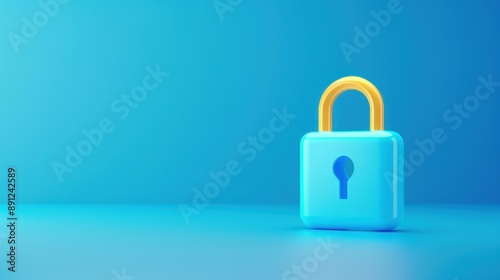 Secure digital concept glowing padlock on blue textured background. Isolated illustration for design projects.