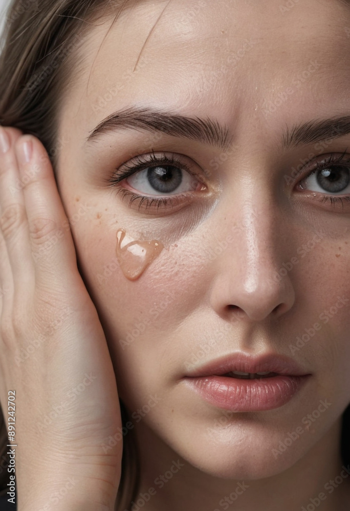 Grief: Mourning a loss, with tears in eyes. Grief: Mourning a loss, with tears in eyes.