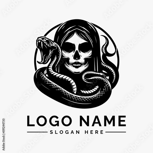 woman wrapped around by large snake logo vector