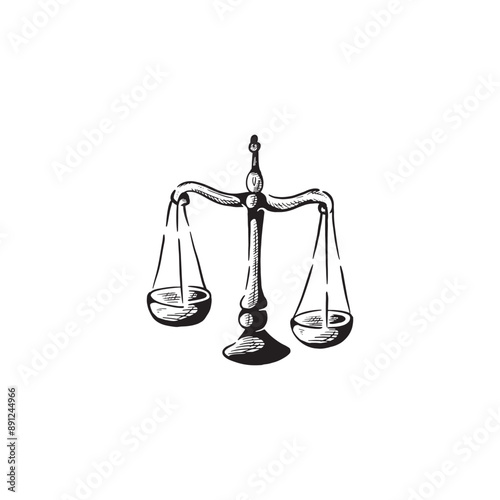 Vintage hand drawn justice scale weight vector art illustration