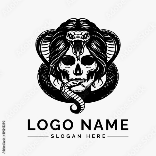 woman wrapped around by large snake logo vector