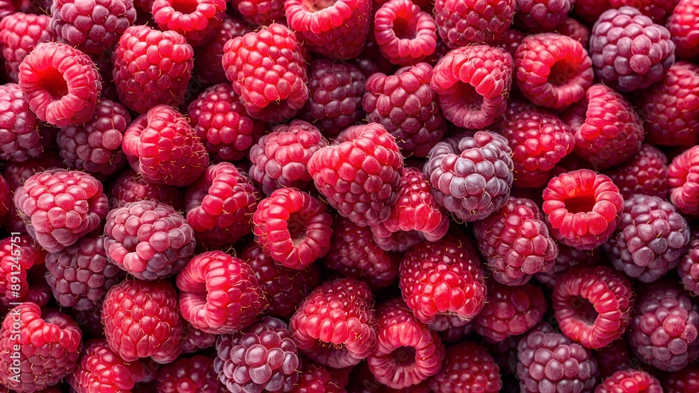 Freshly picked raspberries creating a delicious background image
