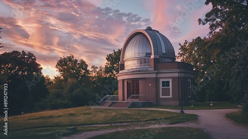 a photo of a large observatory building in a park at dusk professional color grading photo