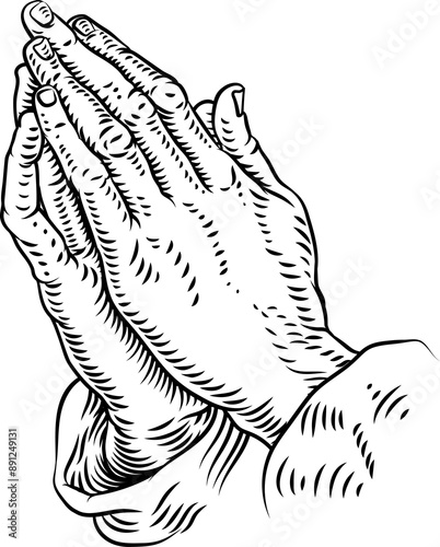 Praying Hands Prayer Christian Vintage Woodcut