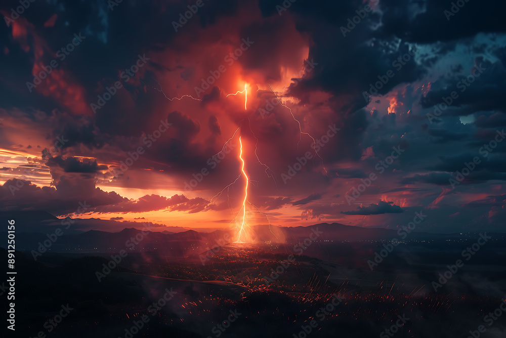 Dramatic photo of lightning during a thunderstorm, capturing the powerful and awe-inspiring natural phenomenon with bright flashes illuminating the dark sky. Dramatic photo of lightning during a thunderstorm, capturing the powerful and awe-inspiring natural phenomenon with bright flashes illuminating the dark sky.