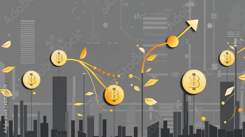 Vector Logo on a White Background Featuring an Isotype for a Stock Investment Holding Company, with Digital Coins, an Ascending Bar Graph, and an Upward Arrow. Includes 'EDEL' in Formal 3D Rounded Cor photo