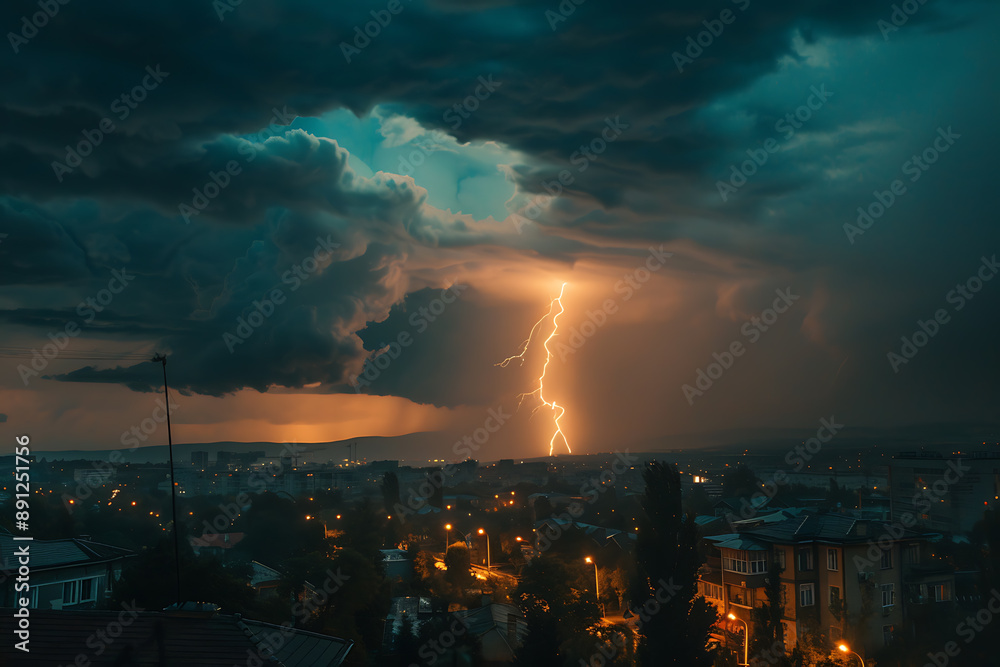 Dramatic photo of lightning during a thunderstorm, capturing the powerful and awe-inspiring natural phenomenon with bright flashes illuminating the dark sky. Dramatic photo of lightning during a thunderstorm, capturing the powerful and awe-inspiring natural phenomenon with bright flashes illuminating the dark sky.