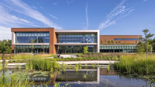 A research laboratory with a facade designed to maximize energy efficiency and minimize environmental impact, reflecting a commitment to green building practices.