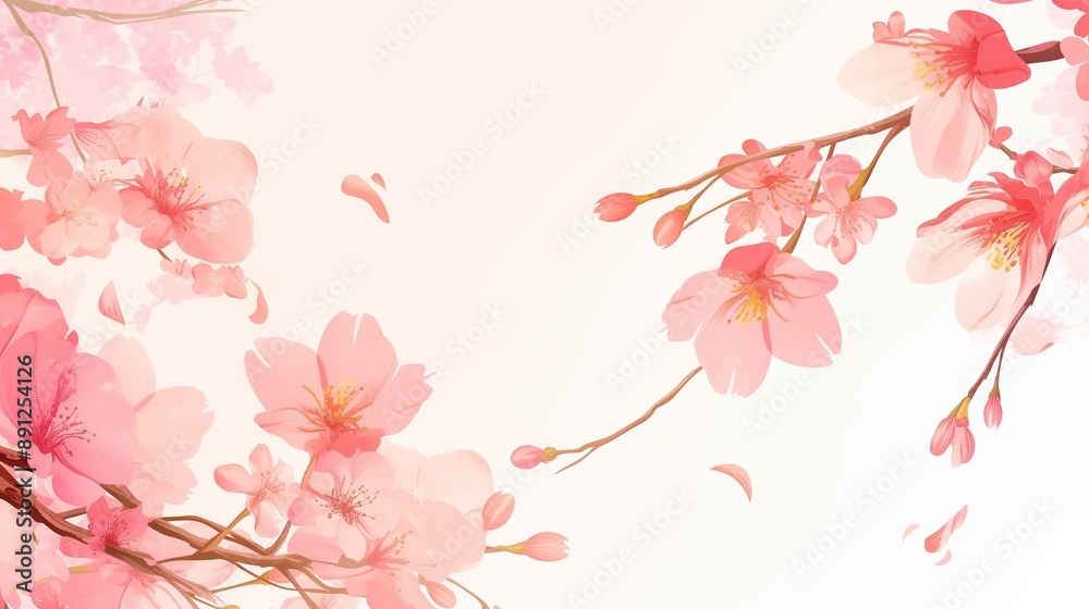 Pink flowers, pink cherry blossoms, simple lines, white background, vector illustration style, flat design, hand drawn cartoon line drawing, generated AI Pink flowers, pink cherry blossoms, simple lines, white background, vector illustration style, flat design, hand drawn cartoon line drawing, generated AI