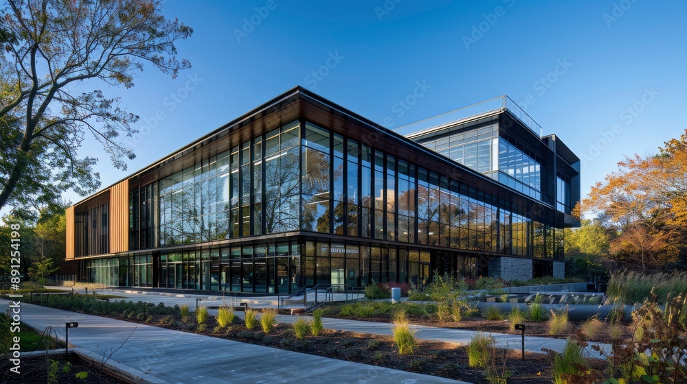 A university building with a facade that uses advanced materials to reduce energy consumption and enhance natural lighting, promoting sustainable practices in education. A university building with a facade that uses advanced materials to reduce energy consumption and enhance natural lighting, promoting sustainable practices in education.