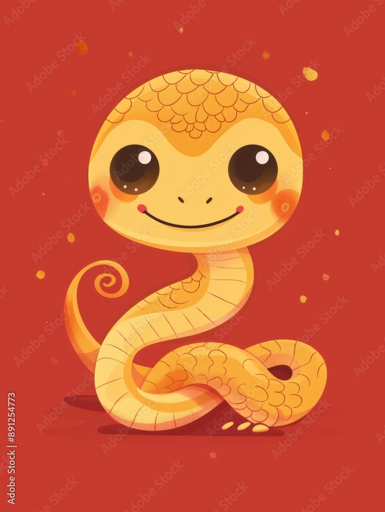 Fototapeta premium Cute cartoon Chinese snake on white background