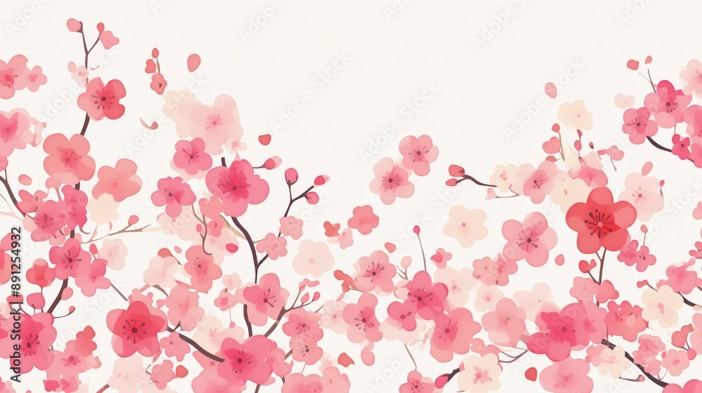 Pink flowers, pink cherry blossoms, simple lines, white background, vector illustration style, flat design, hand drawn cartoon line drawing, generated AI Pink flowers, pink cherry blossoms, simple lines, white background, vector illustration style, flat design, hand drawn cartoon line drawing, generated AI