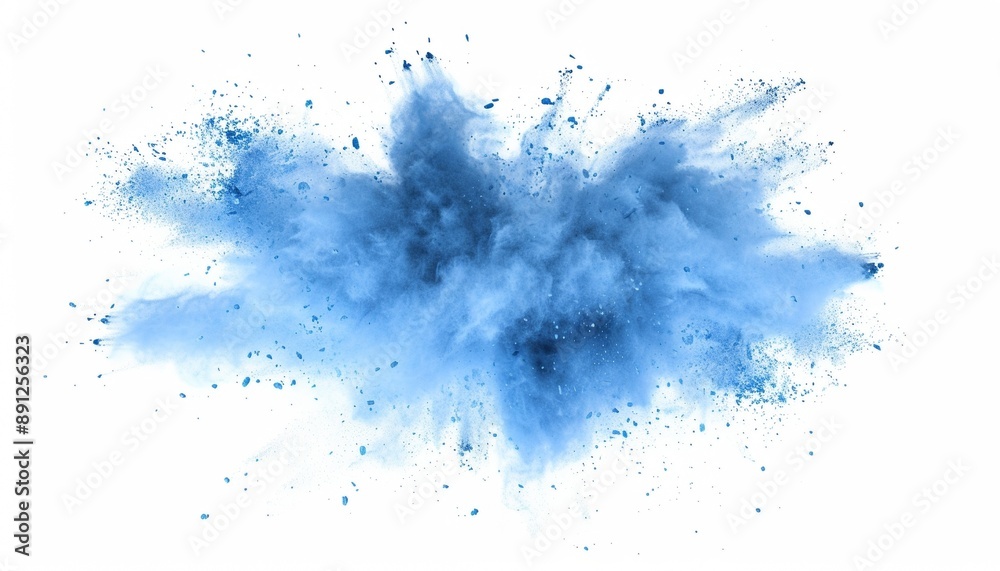 Blue Powder Explosion Isolated on White, Abstract Dust Splash, Festivals and Celebrations Blue Powder Explosion Isolated on White, Abstract Dust Splash, Festivals and Celebrations