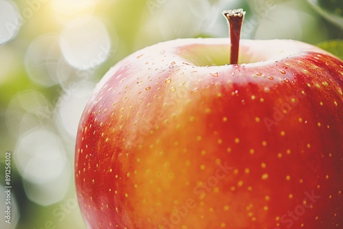 Macro shot of apple. Water drops on apple. Close up photo of apple. photo