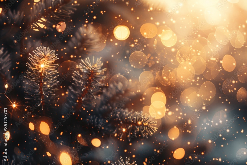 Naklejka premium Fireworks display on black background, red and gold colors