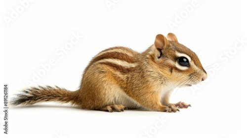 Highquality portrait of an adult chipmunk on a white background, perfect for animal lovers.