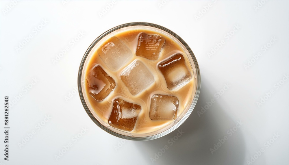 Refreshing Brew: Aerial Perspective of Iced Latte in Glass Refreshing Brew: Aerial Perspective of Iced Latte in Glass