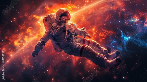 vector, illustration, Astronaut look on earth. Cosmonaut floating in air in weightlessness on spaceship and looking outside. Universe explorer and adventure, snugly vector scene