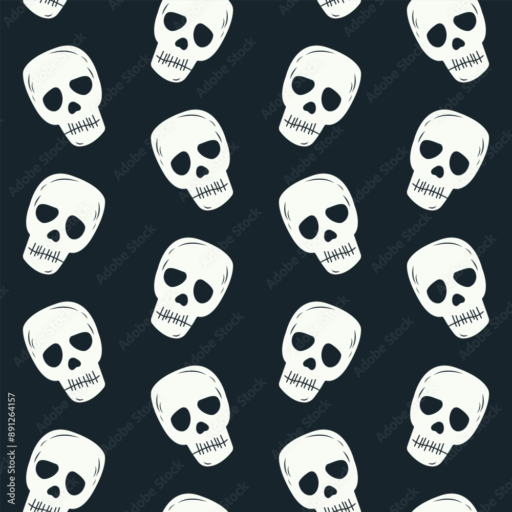 Happy Halloweens Skull Shape Seamless Pattern. Halloween Crossbones bone Ghost poison tile black background scarf isolated repeat wallpaper Cartoon vector illustration Happy Halloweens Skull Shape Seamless Pattern. Halloween Crossbones bone Ghost poison tile black background scarf isolated repeat wallpaper Cartoon vector illustration