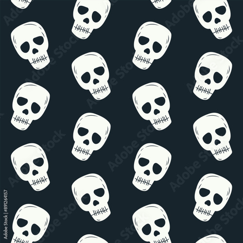 Happy Halloweens Skull Shape Seamless Pattern. Halloween Crossbones bone Ghost poison tile black background scarf isolated repeat wallpaper Cartoon vector illustration