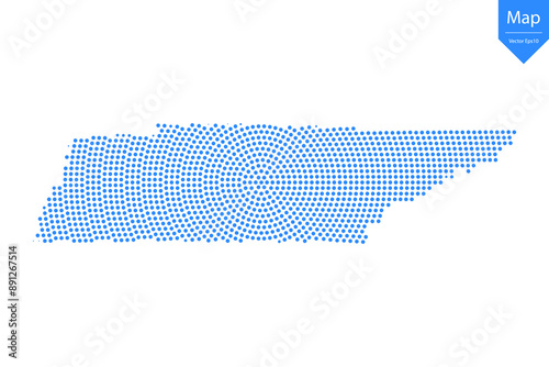 Abstract graphic Tennessee map from point blue on a white background. Vector illustration.