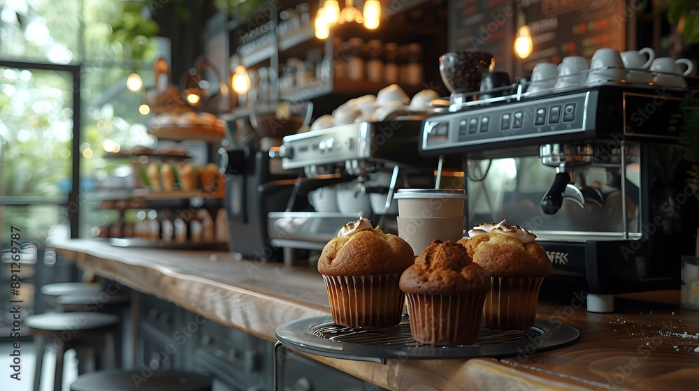 A Quiet Cafe with High-End Coffee Machines and Muffins