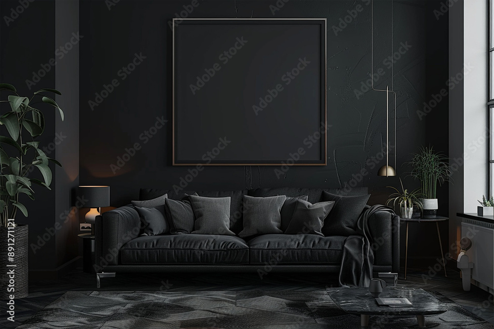 frame mockup with contemporary minimalist living room interior Artificial Intelligence Generative