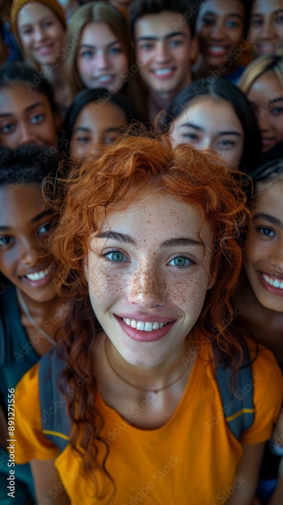 Many blacks, whites, Asians and many other races, young and old, were gathered together under the blue sky and everyone was smiling. From a bird's eye view, Many blacks, whites, Asians and many other races, young and old, were gathered together under the blue sky and everyone was smiling. From a bird's eye view,