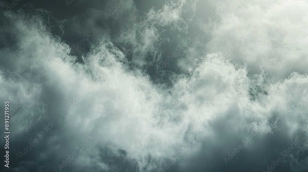 Obraz premium Expansive scene of white mist floating against a dark background, ethereal atmosphere