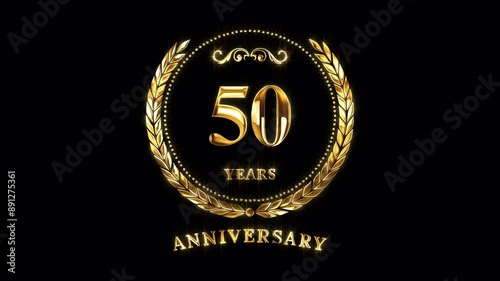 50th Anniversary Celebration. Golden 50 Years Anniversary Animation in Gold Color on the Transparent Background, Alpha Channel. Great for greetings, celebrations, events, and gifts.