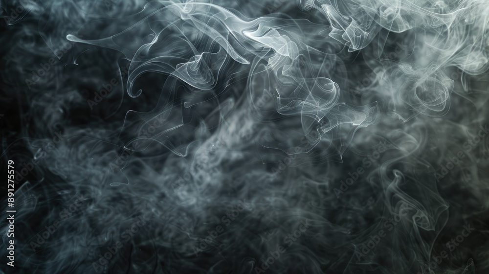 Thick smoke waves forming on a black backdrop, creating depth and mystery