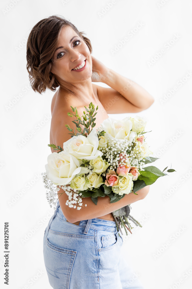Beautiful woman with bob haircut posing in studio Beautiful woman with bob haircut posing in studio