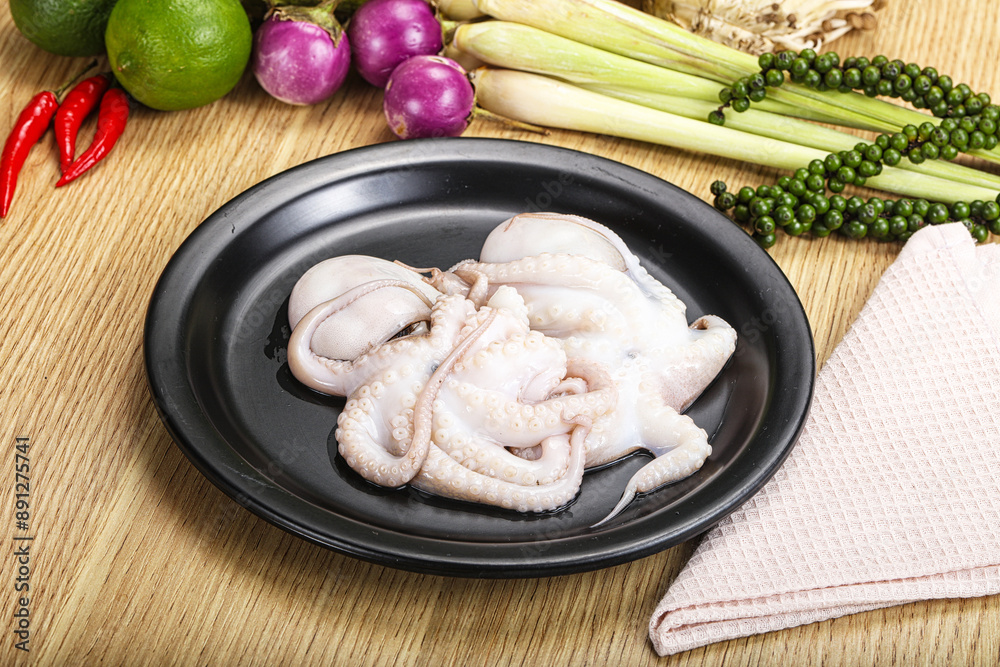 Delicous fresh raw uncooked octopus