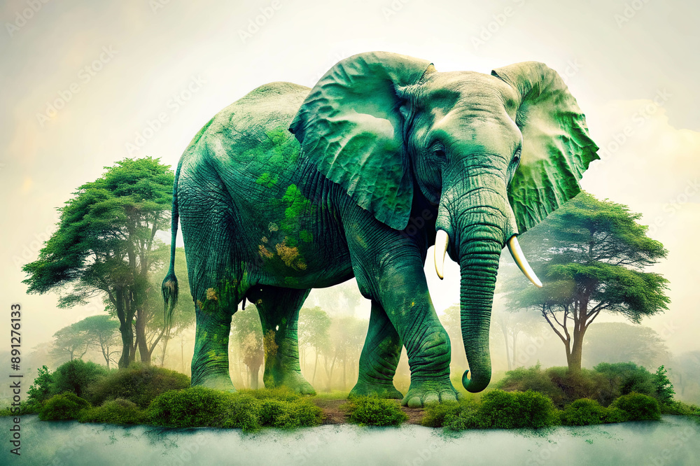 Fototapeta premium Illustration of Elephant in Forest for World Wildlife Day