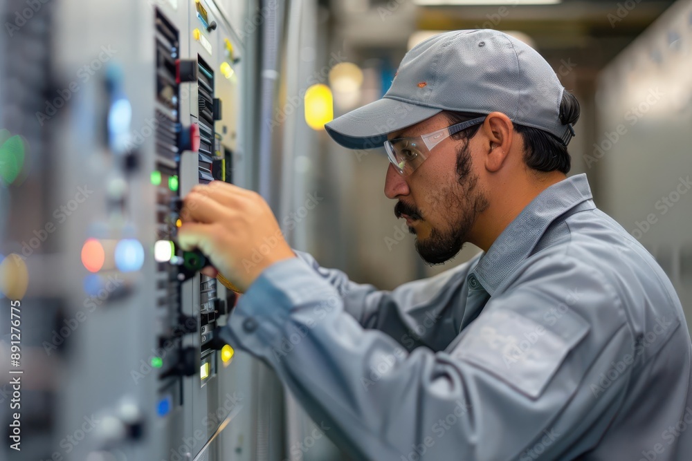 Engineer installing and configuring security firewalls, focused and detailed setup Engineer installing and configuring security firewalls, focused and detailed setup