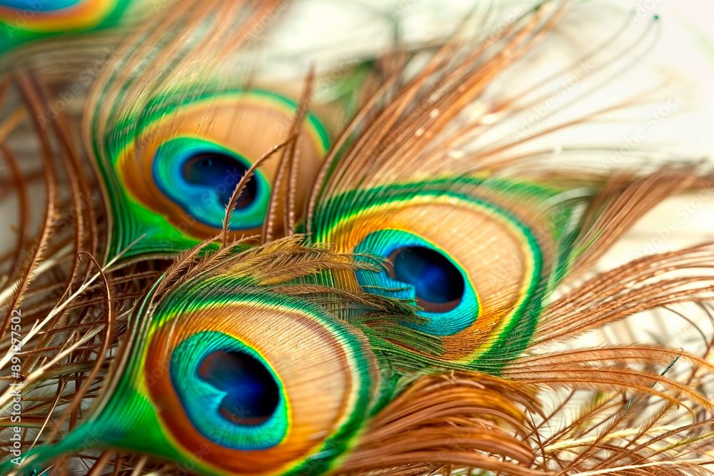 Naklejka premium Beautiful colorful peacock tail on a white background