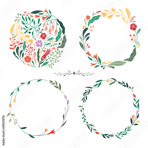 Abstract antique flower wreath frame
