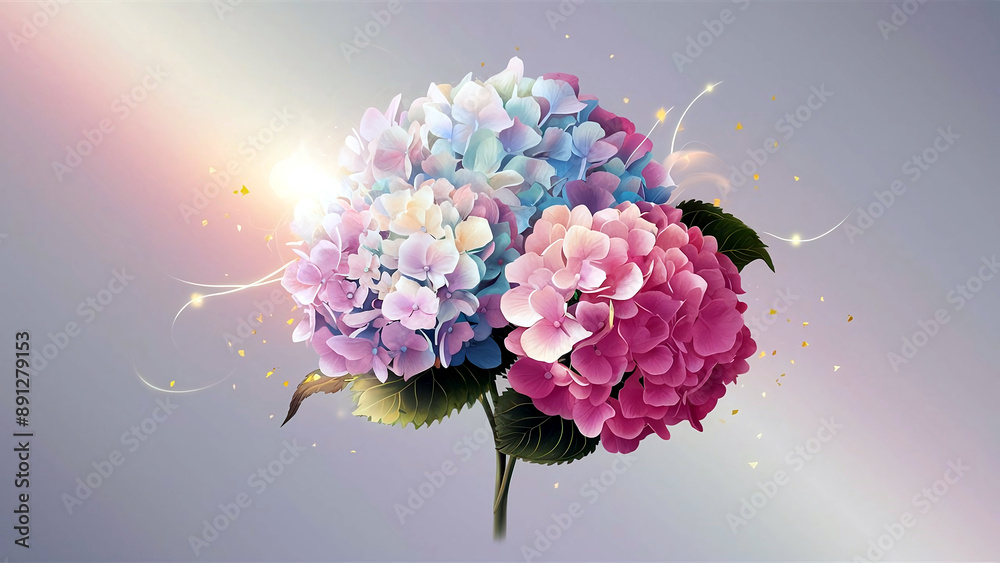 Beautiful minimalist hydrangeas bouquet with soft pastel background, perfect for celebrations and serene decor themes. Beautiful minimalist hydrangeas bouquet with soft pastel background, perfect for celebrations and serene decor themes.