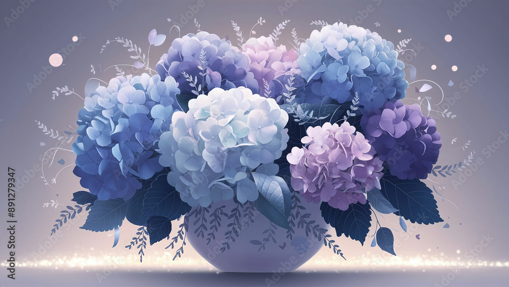 Beautiful minimalist hydrangeas bouquet with soft pastel background, perfect for celebrations and serene decor themes. Beautiful minimalist hydrangeas bouquet with soft pastel background, perfect for celebrations and serene decor themes.