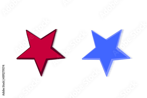 Red and blue stars that conflict fight with each other. On isolated transparent background.