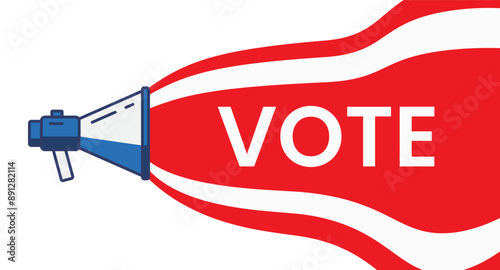 Megaphone or loudspeaker with speech bubble and vote word.