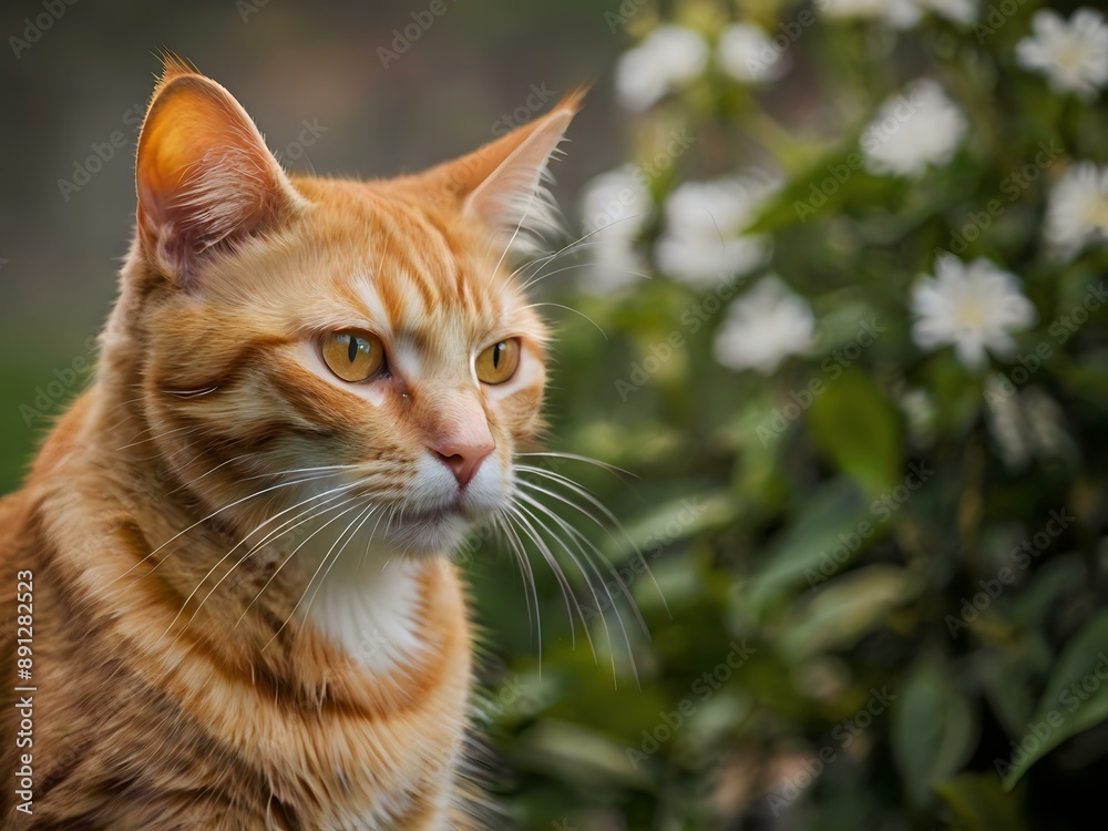 orange cat with blur background, orange cat is sitting and looking orange cat with blur background, orange cat is sitting and looking
