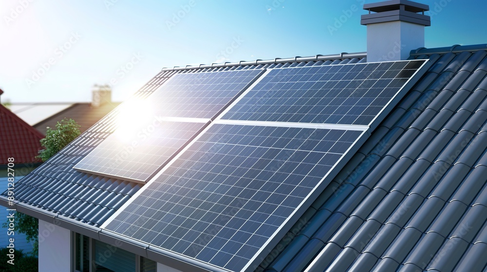 Obraz premium Solar panel on the roof of the house 