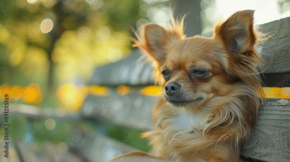 Little dog on the background of a summer park. AI generative. Little dog on the background of a summer park. AI generative.