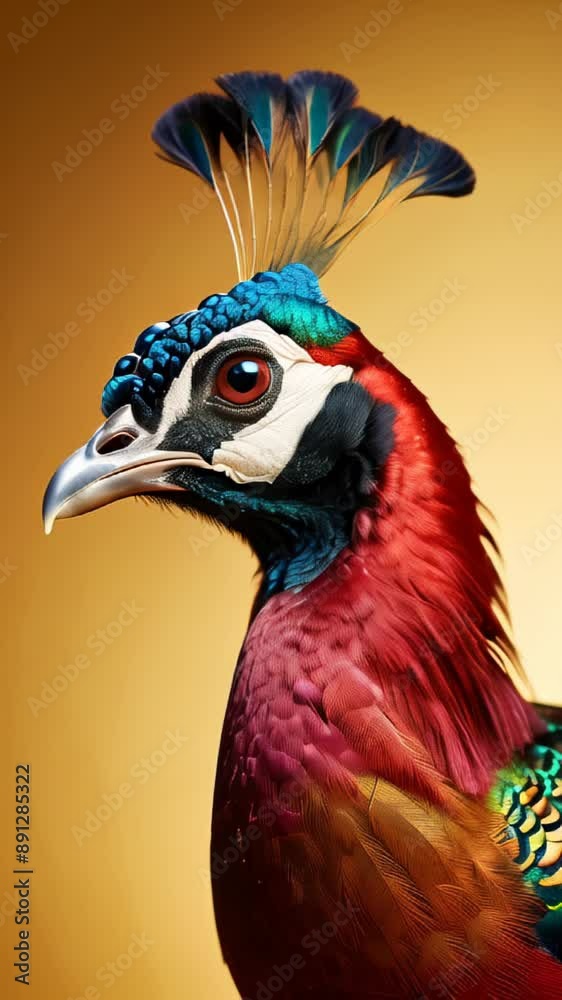 Vibrant jewel-toned bird perched on a branch, its feathers shimmering with gem-like qualities. Iridescent plumage in sapphire blue, emerald green, and ruby red. Crystalline elements adorn its wings an Vibrant jewel-toned bird perched on a branch, its feathers shimmering with gem-like qualities. Iridescent plumage in sapphire blue, emerald green, and ruby red. Crystalline elements adorn its wings an